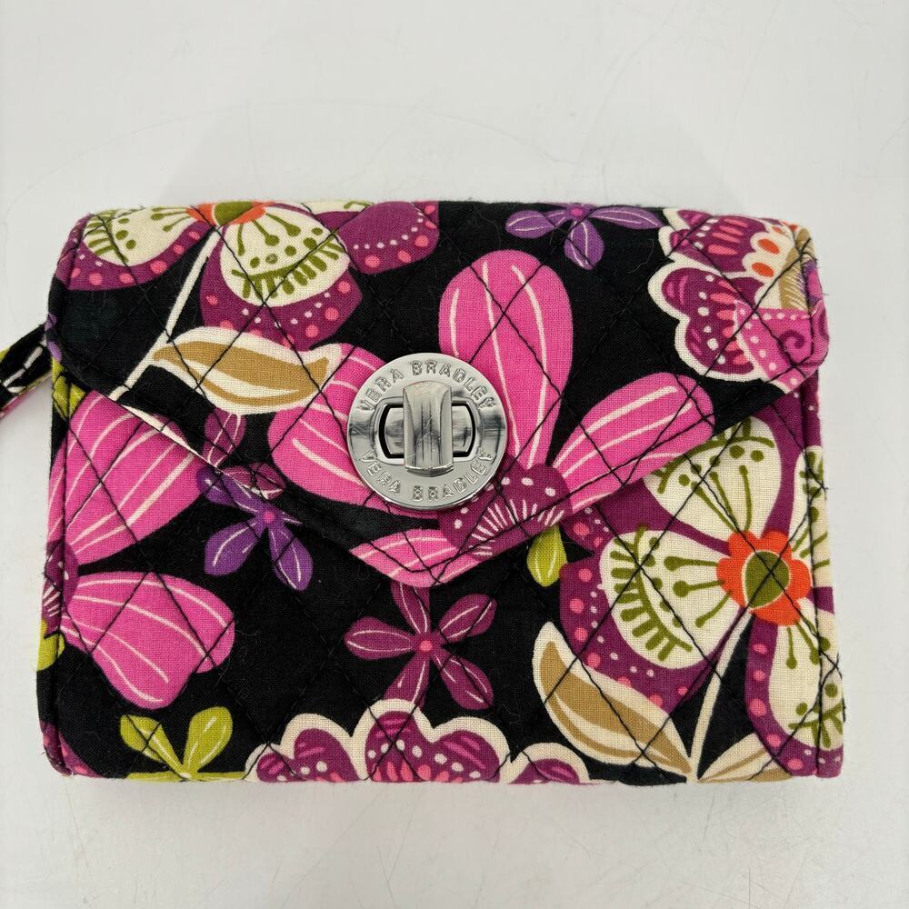 Vera Bradley Wristlet Wallet Pirouette Black Pink Turn Lock Your Turn Smartphone - Picture 2 of 8